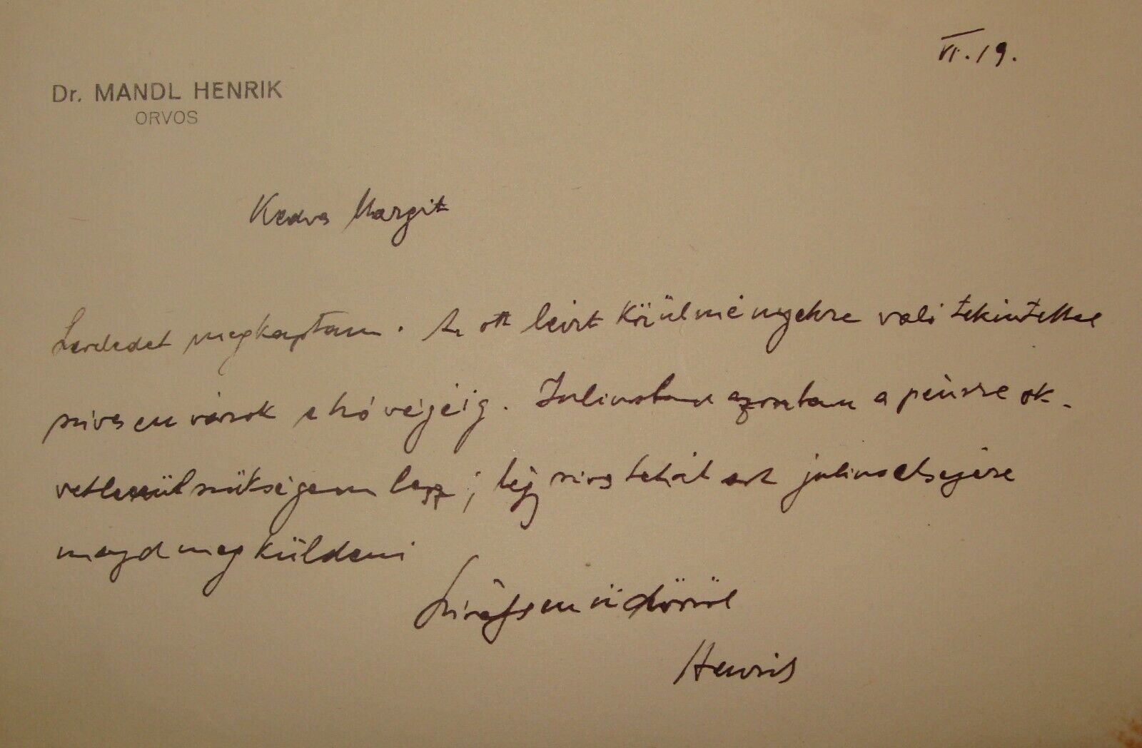 1900? Jewish Judaica Hungary Dr. Henrik Mandl Mandel Letter German