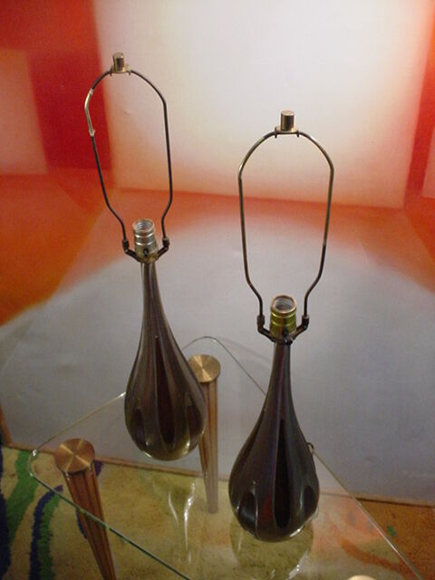 Pr Laurel Lamp Mid Century Sculptural w/Wood Eames Era
