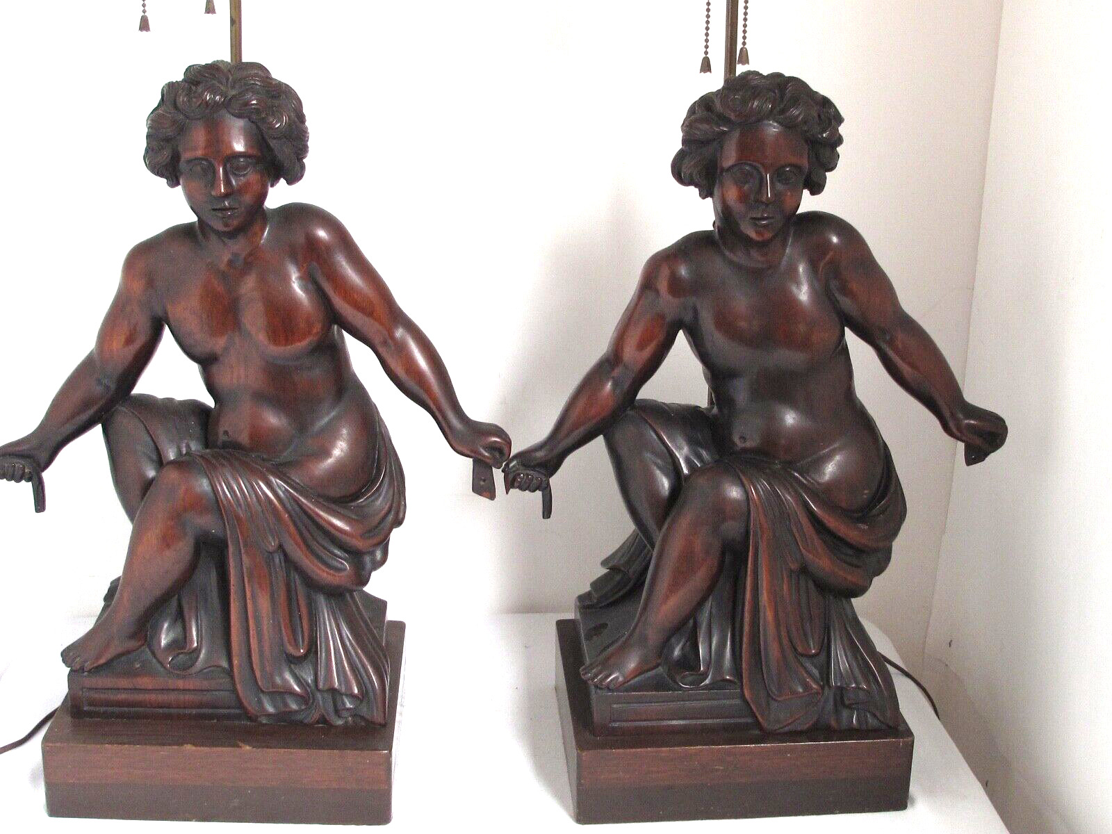 Antique Large Androgynous Pr. Classic Carved Rosewood Figures/ lamps c. 1820