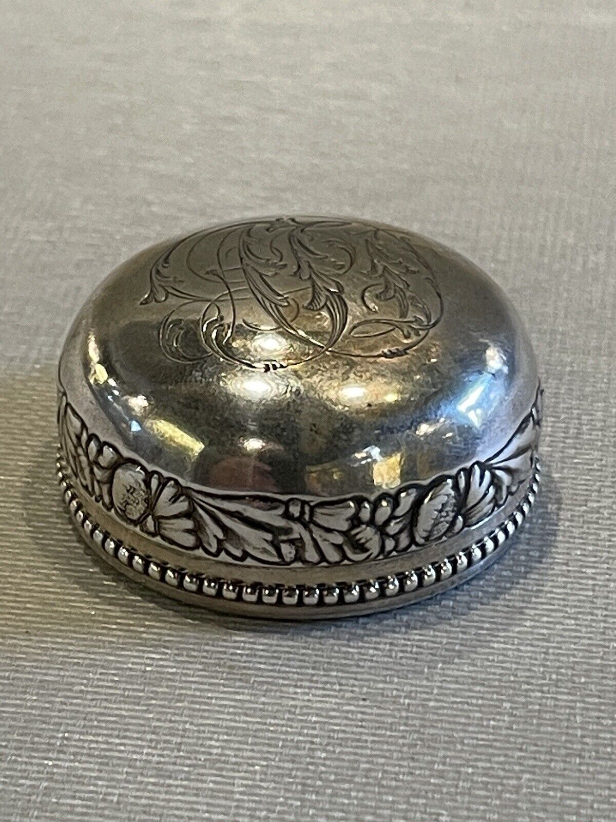 Antique Sterling Silver Dome Topped Hinged Snuff or Pill Box