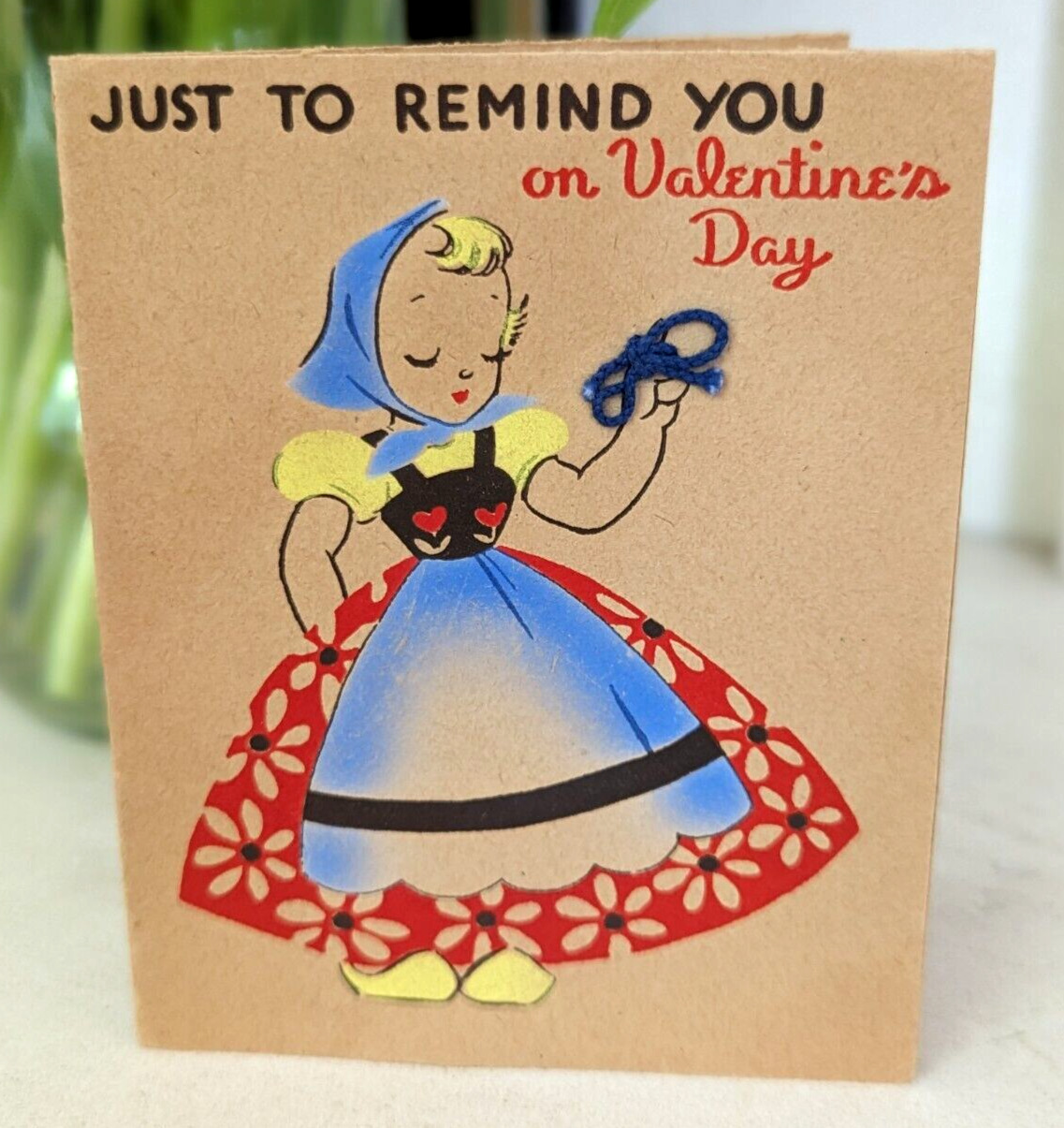 Vtg Little Dutch Girl Used 1940\'s Valentine Greeting Card (EB7894)