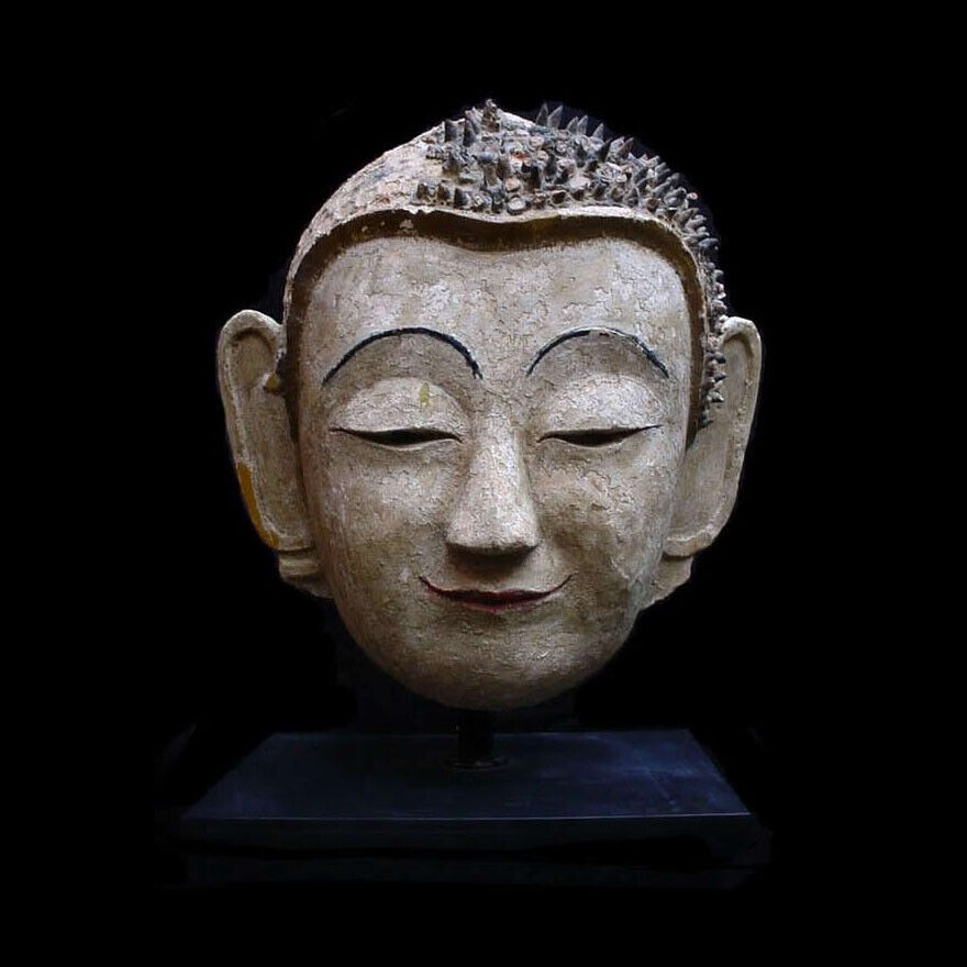 A large Northern Thai Stucco head of Buddha. X7393