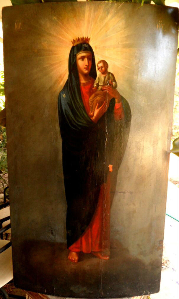 19C Large Antique Russia Russian Church Icon of the Mother of God 46,5 x 26 inch