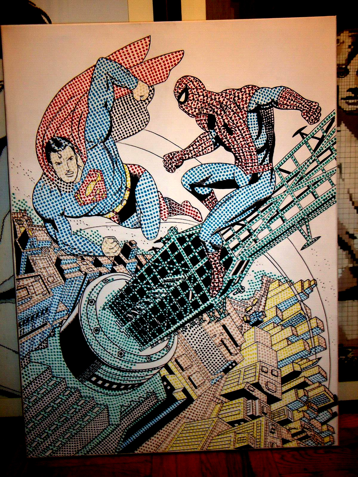 SUPERMAN VS SPIDER-MAN HUGE 30'' X 40'' POP ART PAINTING ON CANVAS