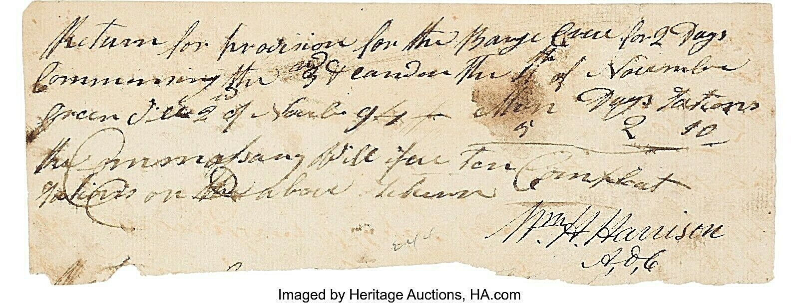 President William Henry Harrison Superb Signed Document, November, 1794 One Page