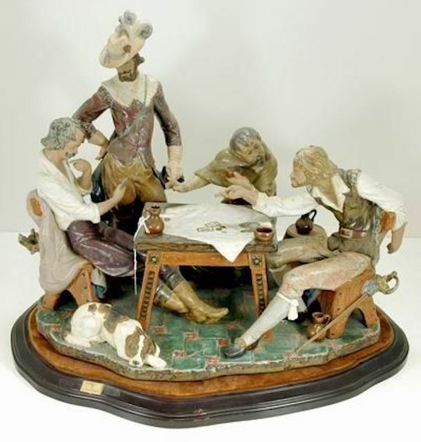 Breathtaking Huge Retired Lladro Ladro Playing Cards Group Figurine Gres 1327 
