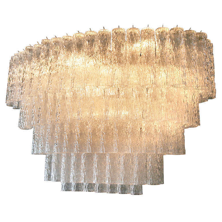 Large 1970s Venini Murano Glass Chandelier with Five Tiers