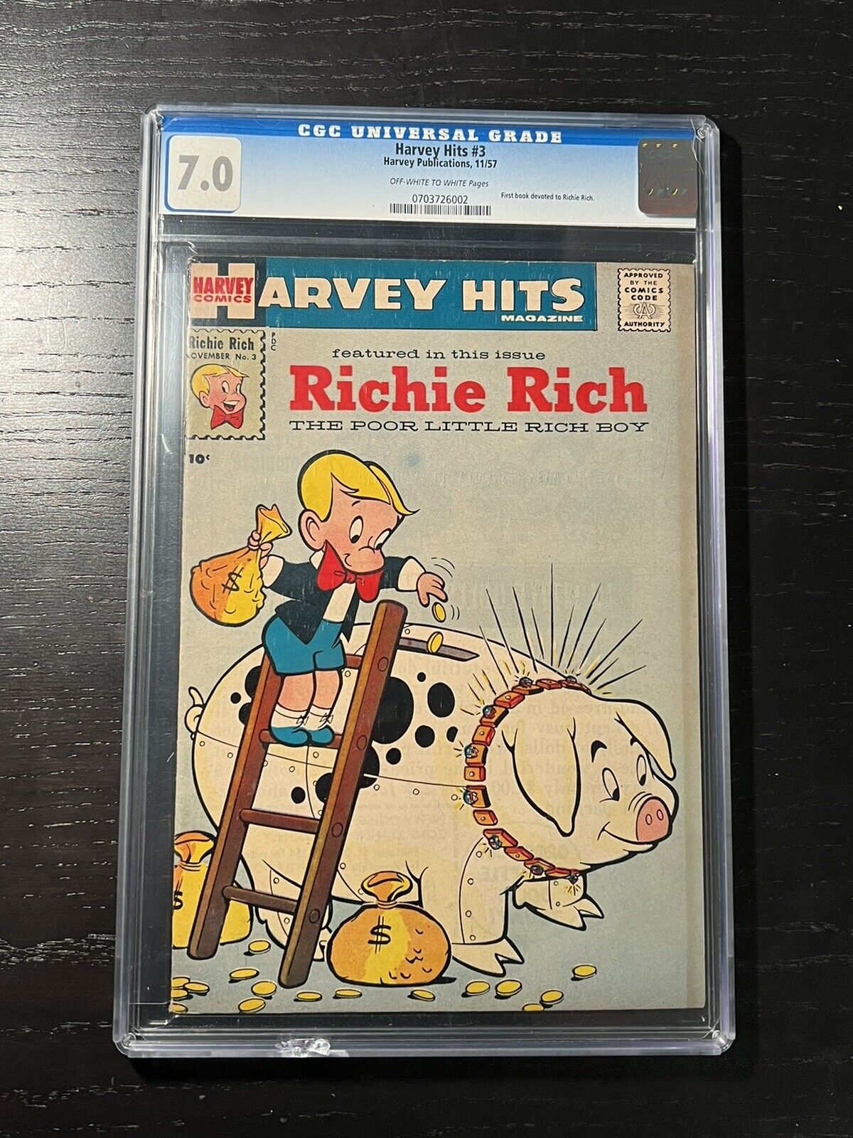 CGC 7.0 HARVEY HITS #3 NOVEMBER 1957 FIRST BOOK DEVOTED TO RICHIE RICH RARE BOOK