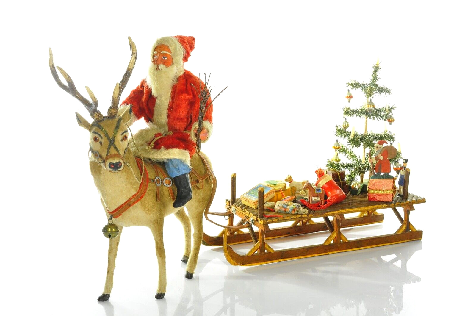 Amazing German Santa Claus/ Belsnickel Reindeer Candy Container and Sleigh 1900