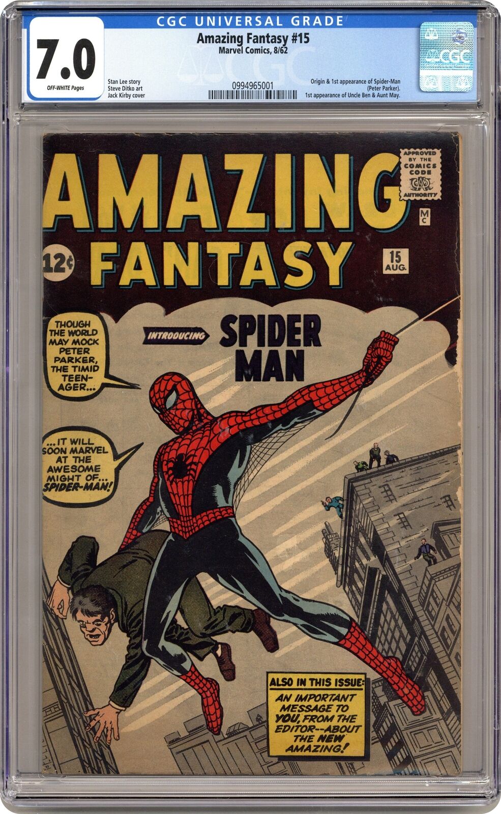 Amazing Fantasy #15 CGC 7.0 1962 0994965001 1st app. Spider-Man