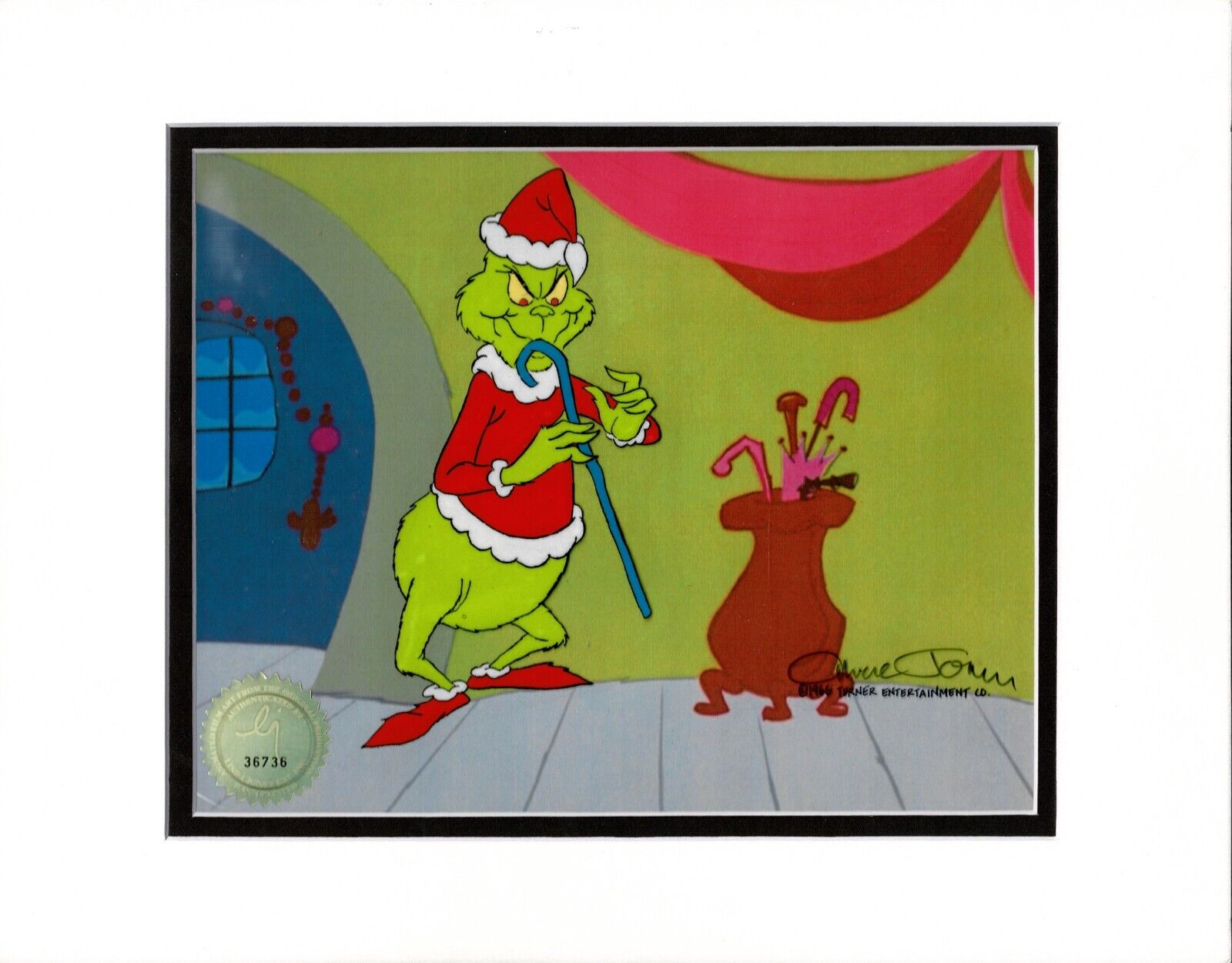 Chuck Jones SIGNED How The Grinch Stole Christmas Production Cel from 1966