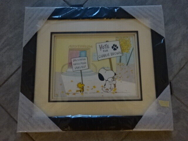 RARE ORIGINAL PRODUCTIONL CEL W/ PRODUCTION BACKGROUND OF SNOOPY & WOODSTOCK