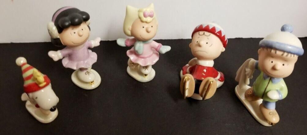 Lenox Peanuts Ice Skating Party 5 PC Snoopy Lucy Sally Linus 24K vintage