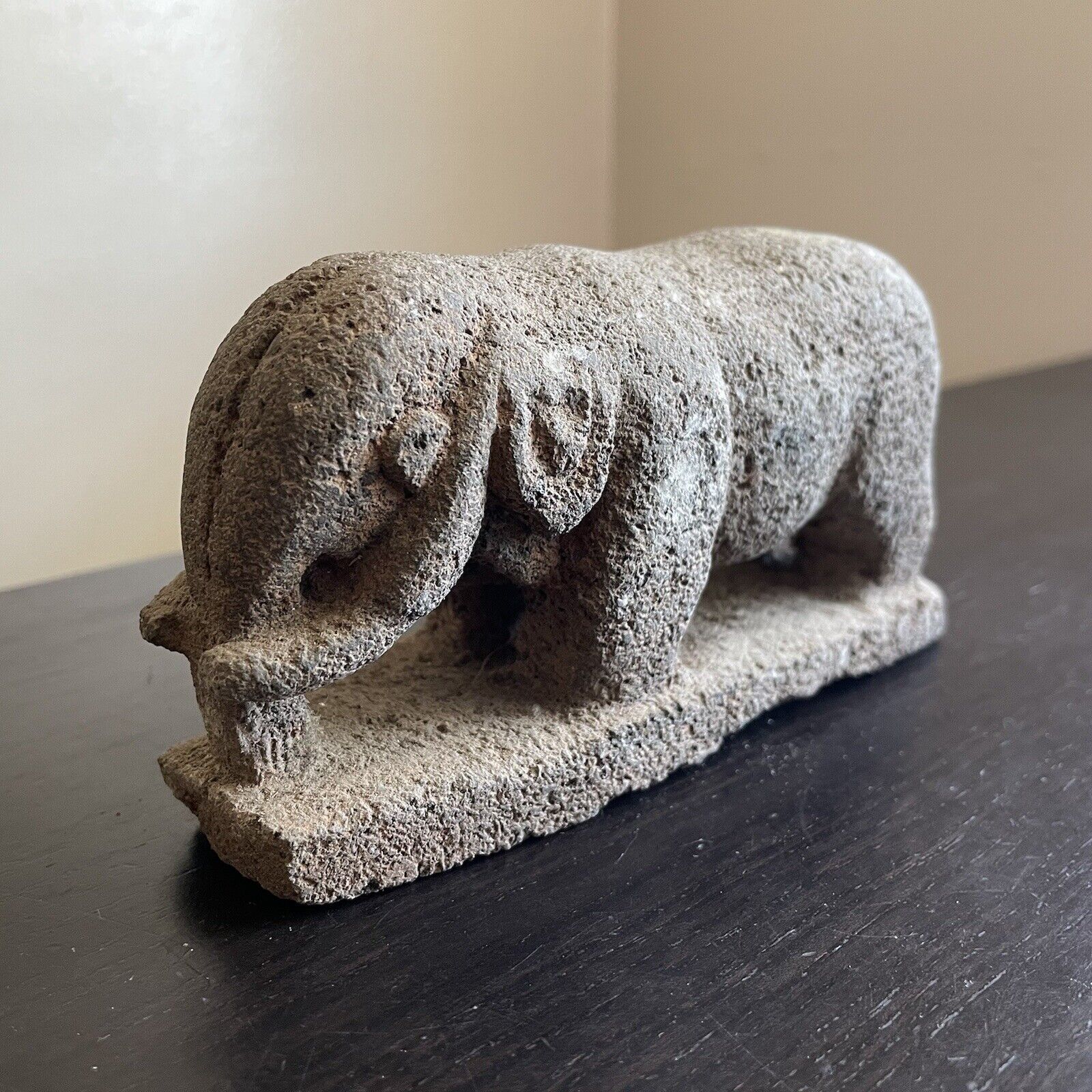 RARE Antique Carved Lava Rock Stone Elephant Statue Sculpture Art Figure WOW