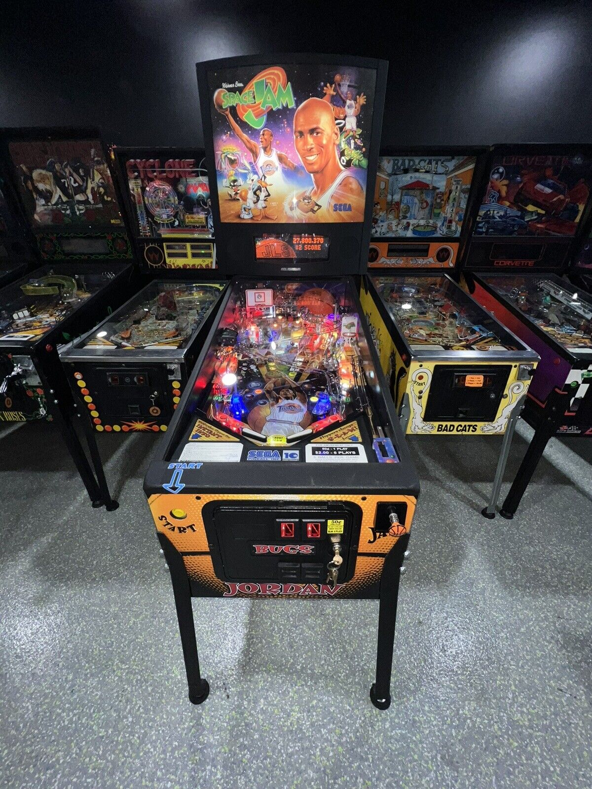 Space Jam Pinball Machine Sega 1996 Michael Jordan MJ 23 Orange County Pinballs