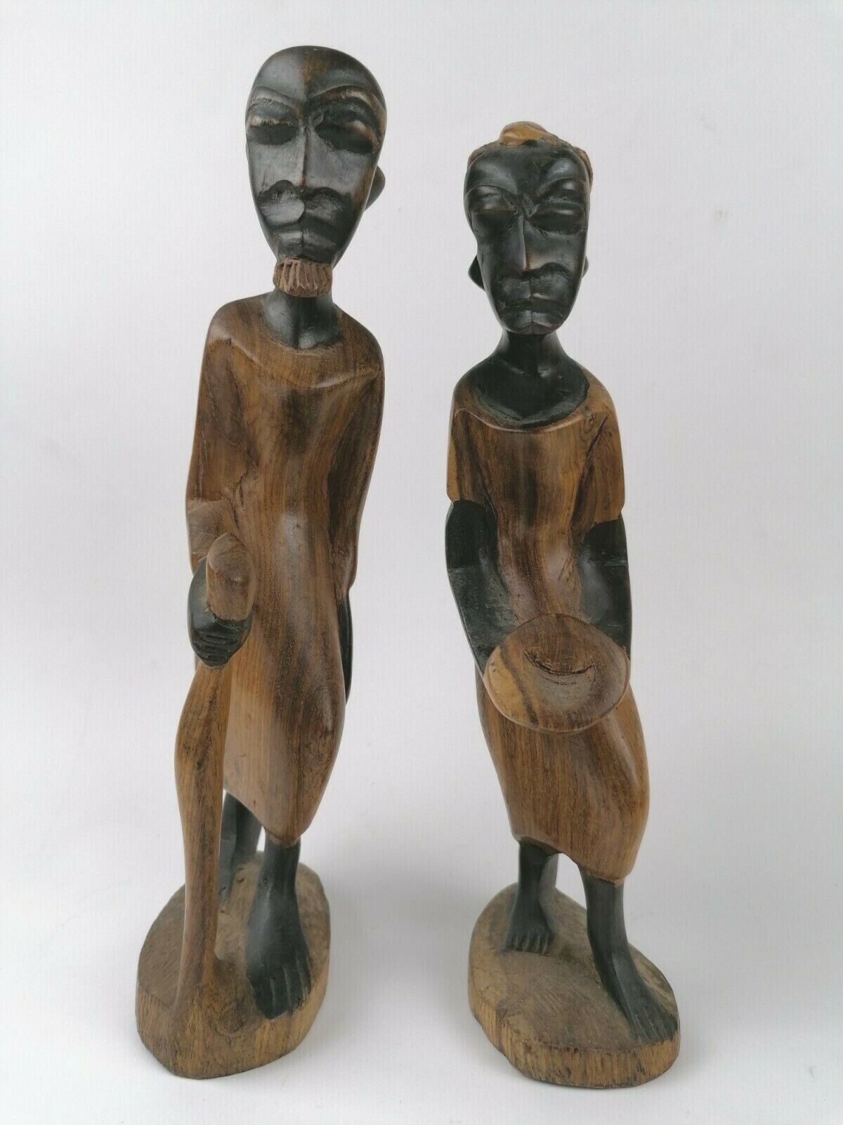 African Tribal Art Man & Woman Carved Wood Figurine Statue