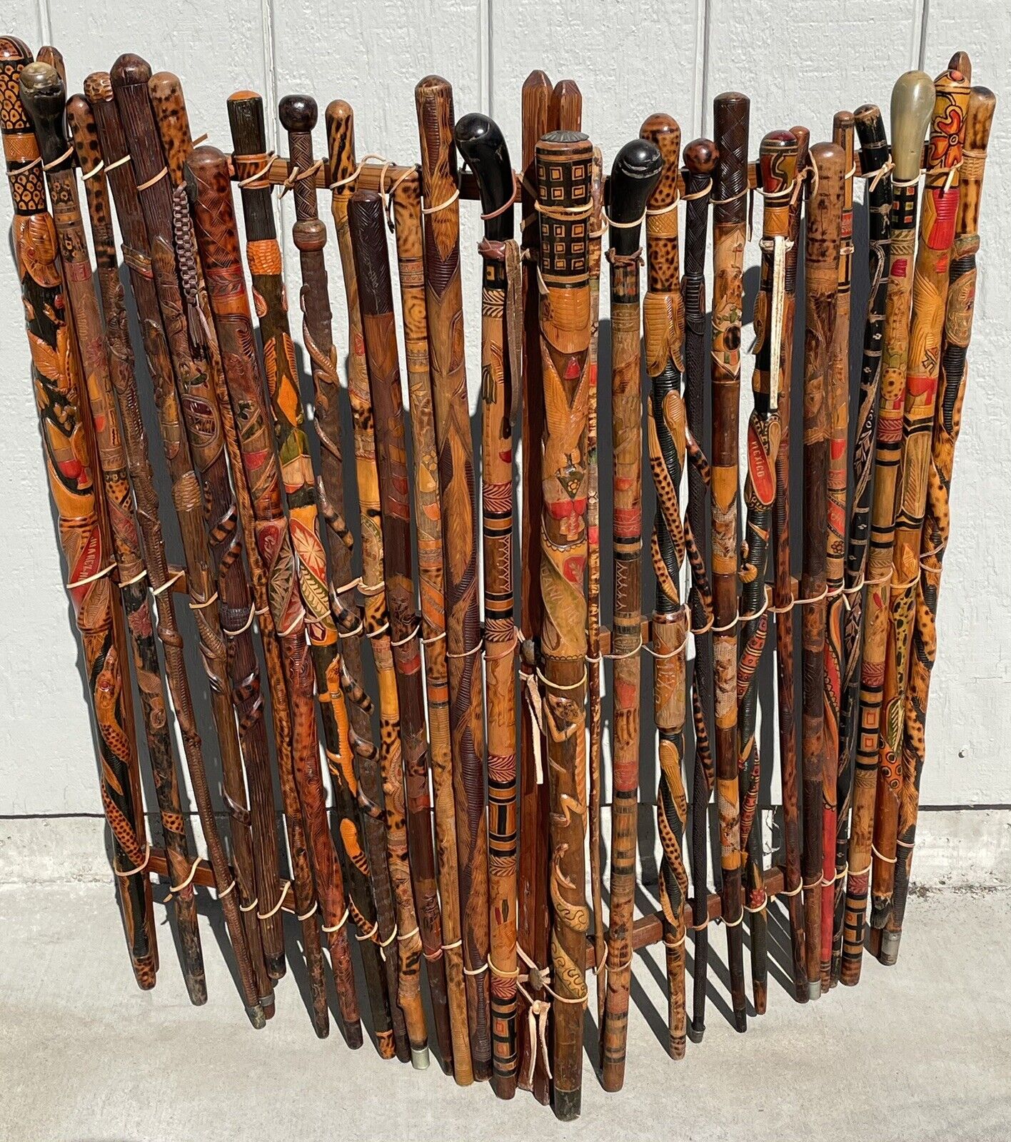 Spectacular Collection Of 28 Curated Vintage Colorful Hand Carved Mexican Canes