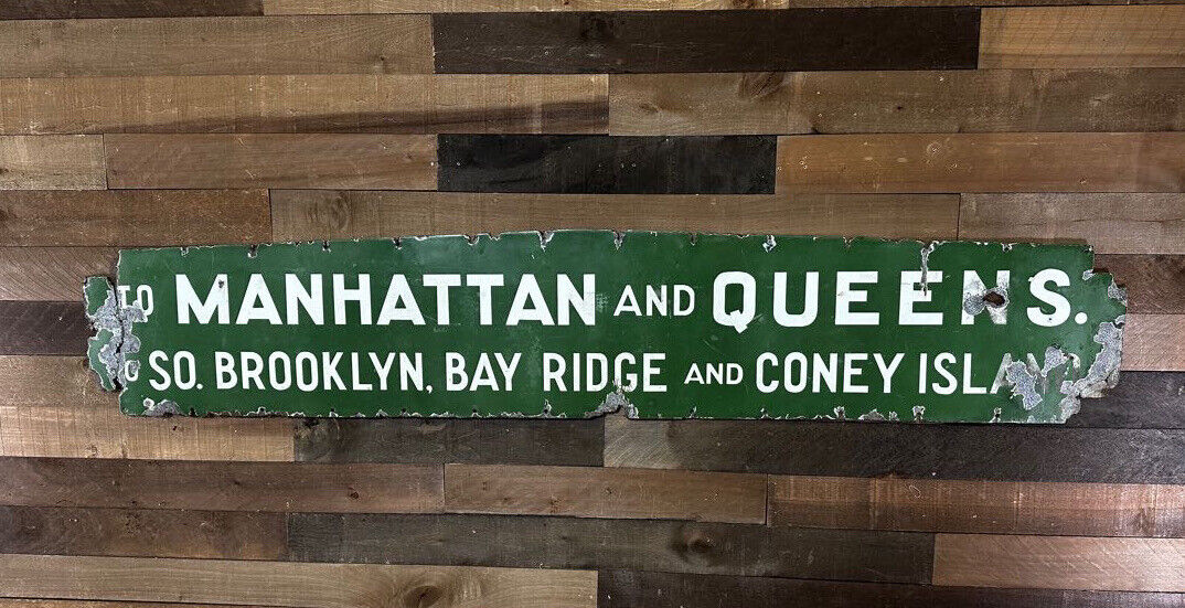 Antique Porcelain Subway Sign Coney Island Queens Manhattan Brooklyn 74” x 14”