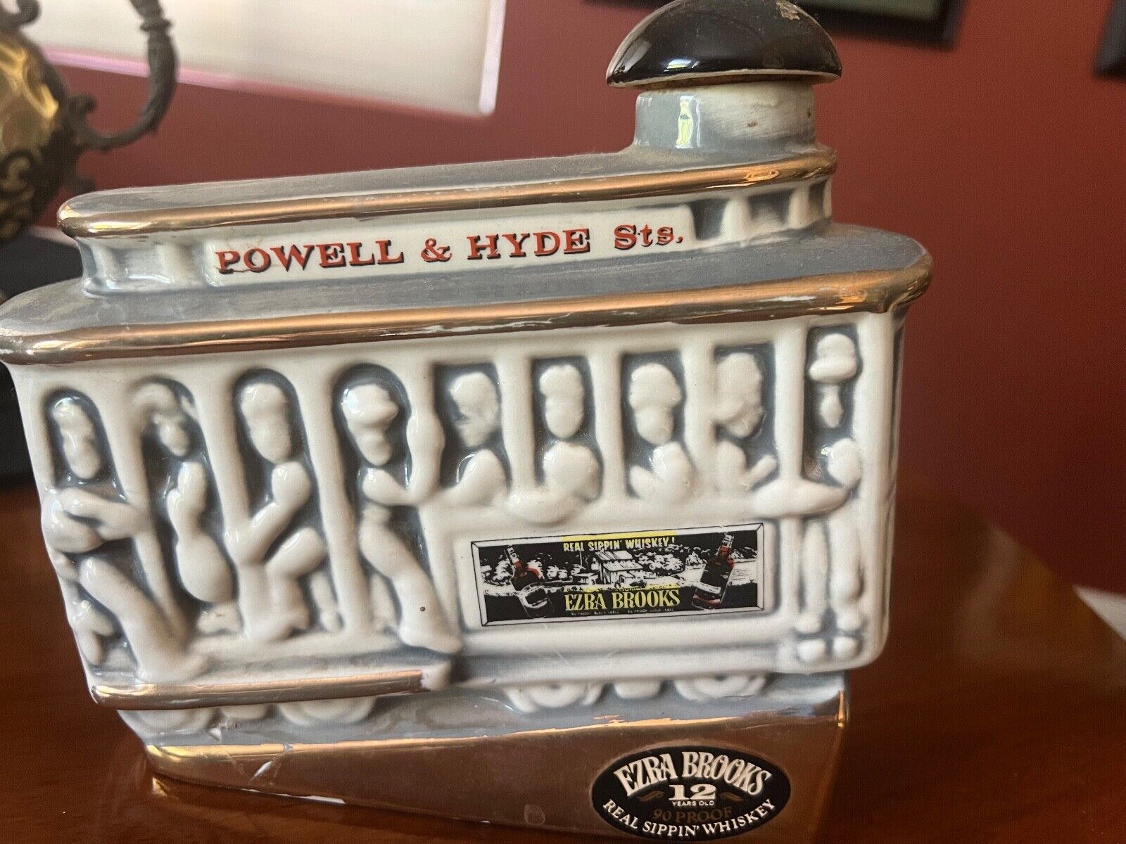 Ezra Brooks Whiskey Decanter Powell And Hyde Sts. Trolly Train Ceramic Bottle