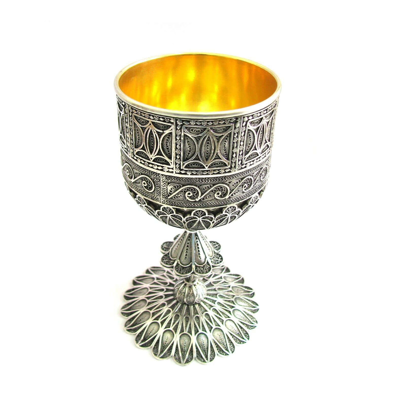 Sterling Silver Chalice, Handmade Filigree, Wine Goblet, Judaica - ID1751