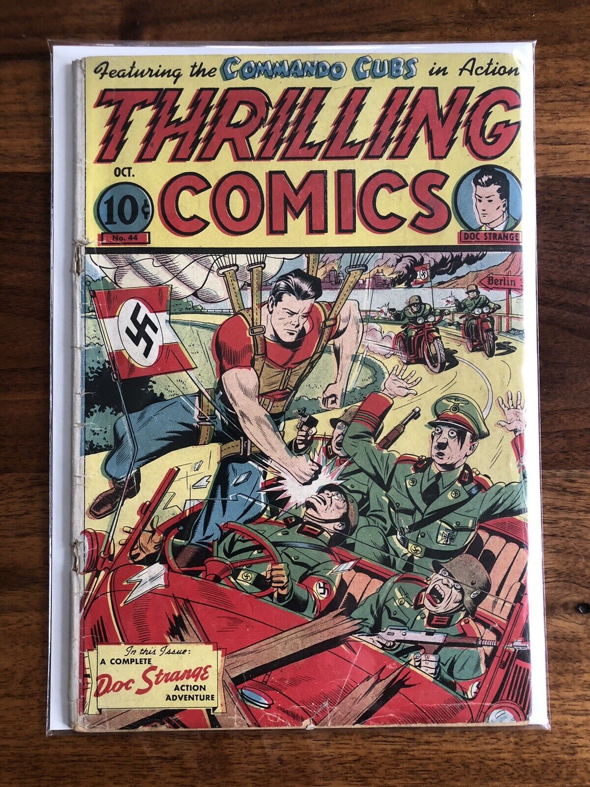 Thrilling Comics 44 Golden Age WWII, Hitler, Nazi Cover 1944 Schomburg