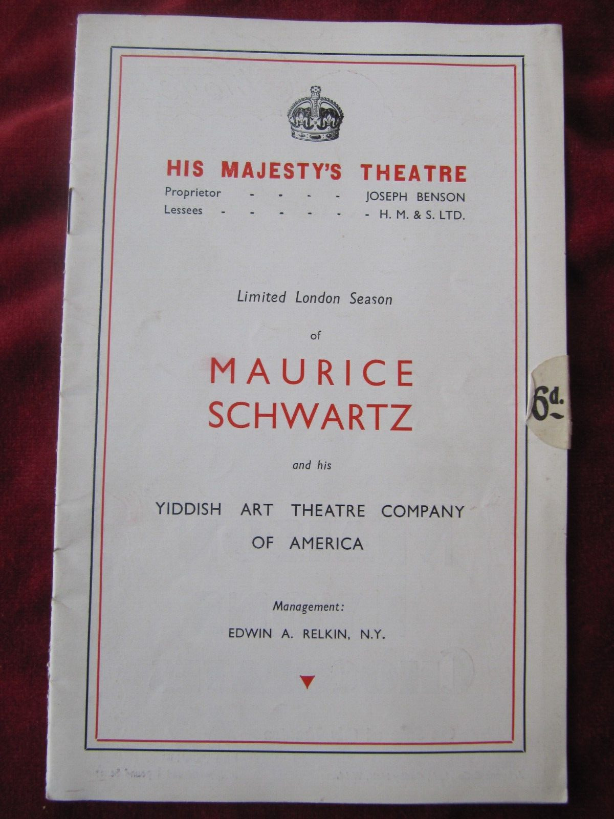 YOSHE KALB at His Majesty\'s Theatre (1933) Yiddish Art Theatre Company - RARE