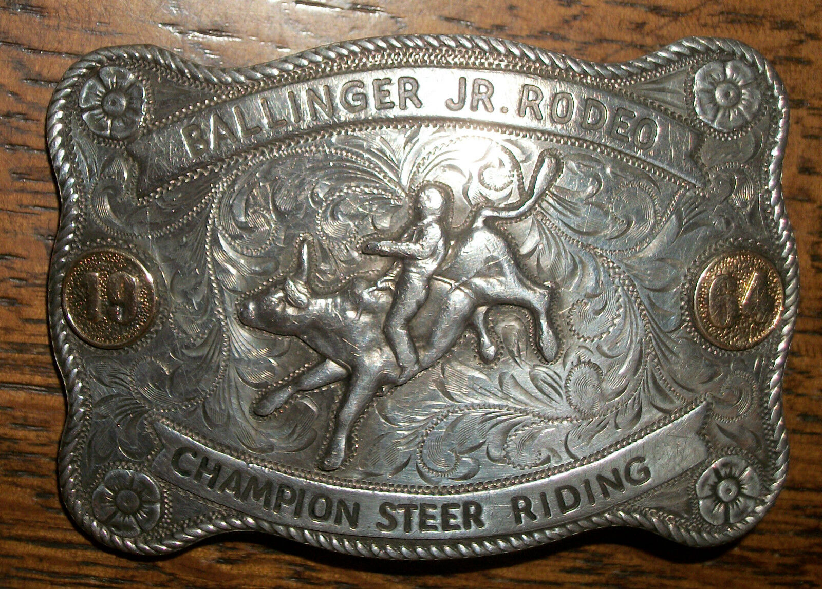 Nelson Silvia Co. Sterling Silver & 10K Belt Buckle~1964 Champion Steer Riding