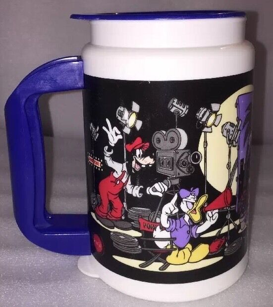 Vtg Walt Disney World Travel Mug Hidden Compartment Whirley Lid Coca Cola Blue