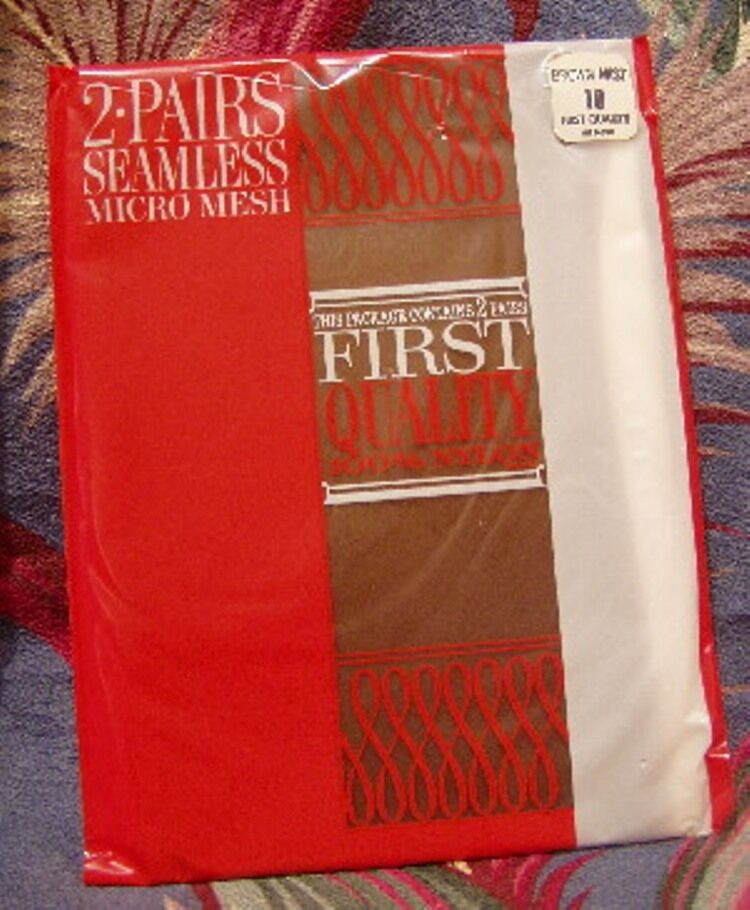 60s VINTAGE FIRST QUALITY NYLON STOCKINGS BROWN MIST SIZE 10 ORIGINAL PACKAGING