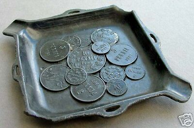 1907 Imperial RUSSIA Vintage ASHTRAY with 13 Czarist Time FINNISH SILVER COINS