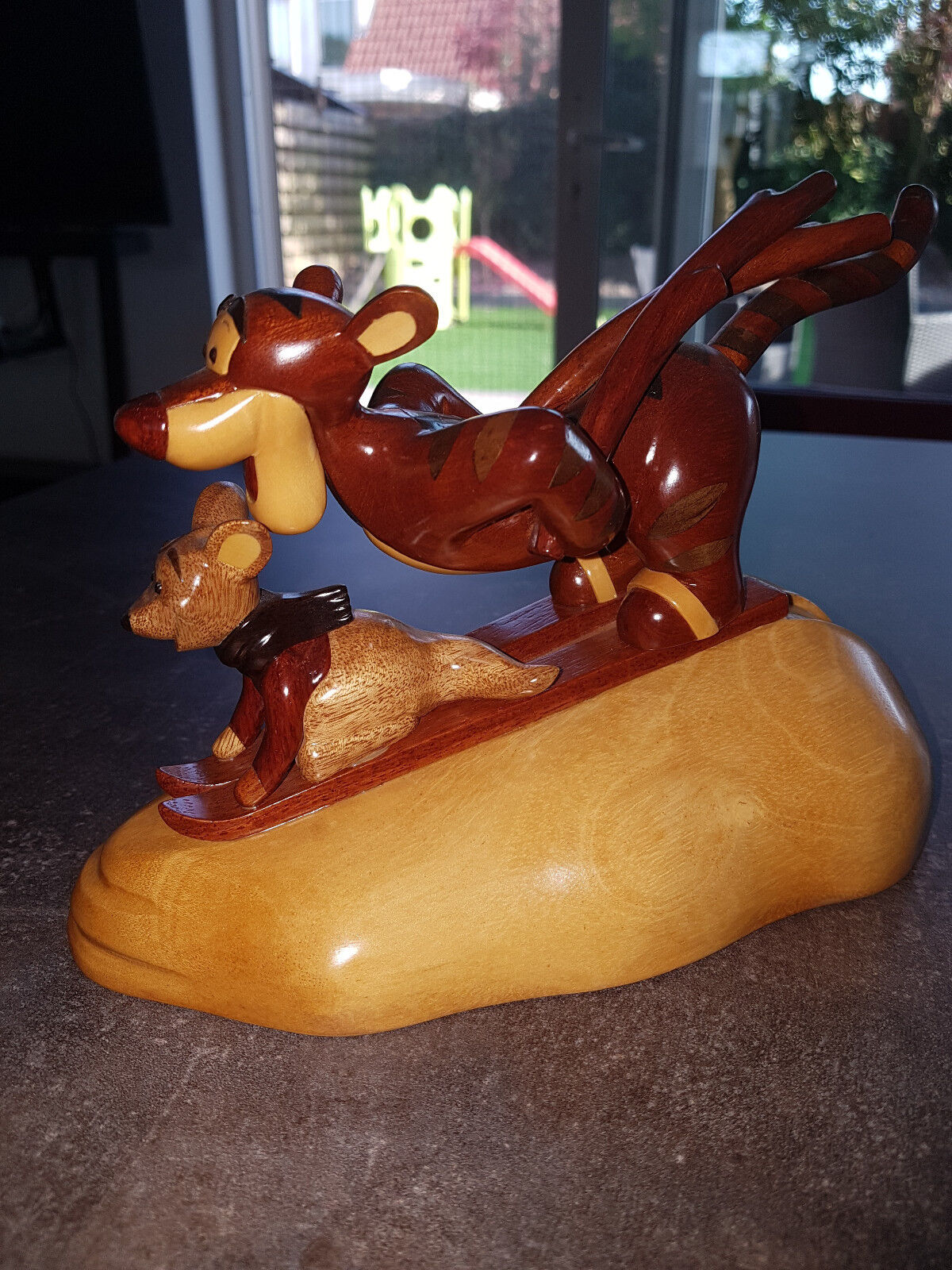 Extremely Rare Walt Disney Winnie The Pooh Tigger Skiing Wooden Figurine Statue