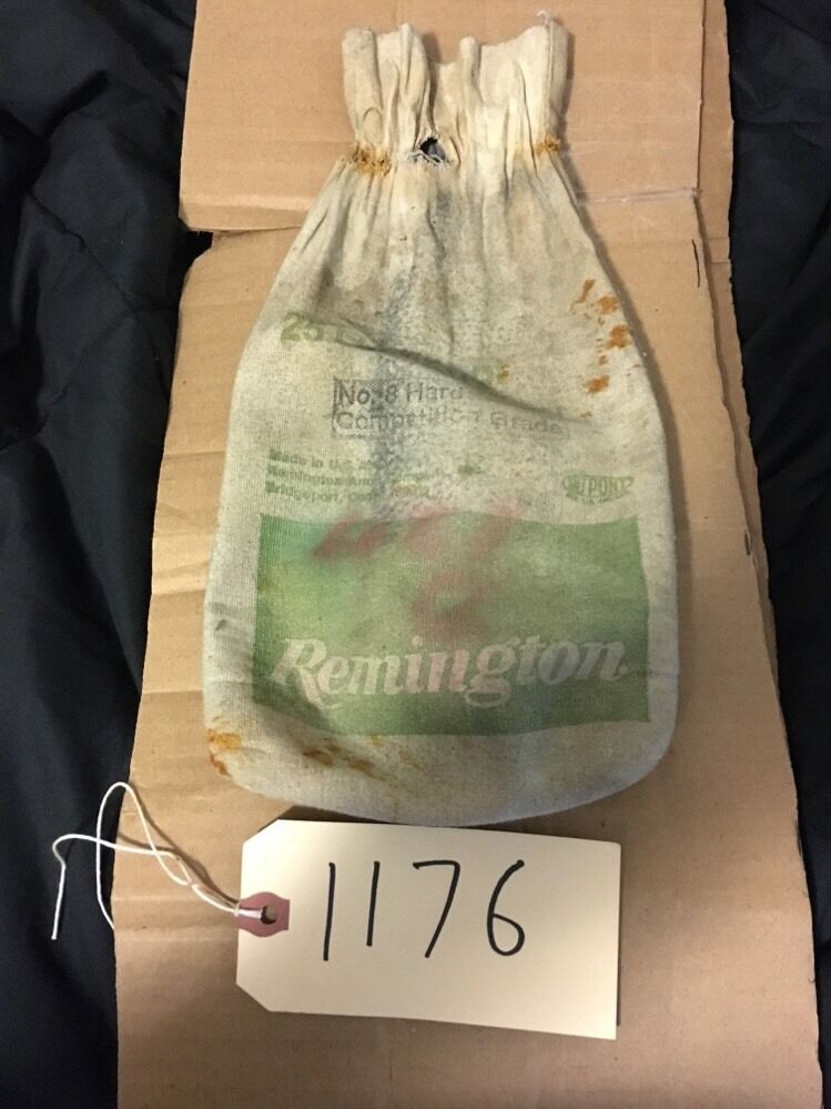 vintage lead shot canvas bag 25 # remington, no 8 compitition grade bag