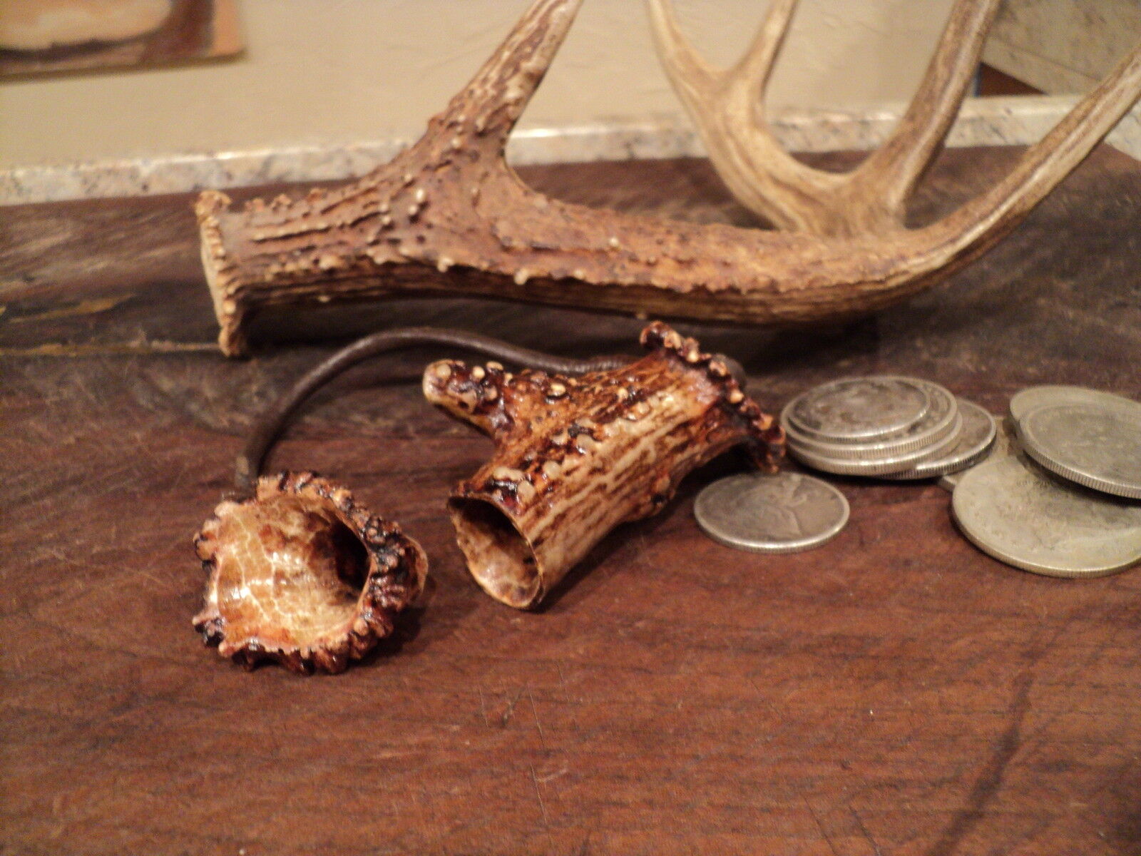 Custom Made to Order Carved Antler Powder Measure with Funnel   Muzzleloading