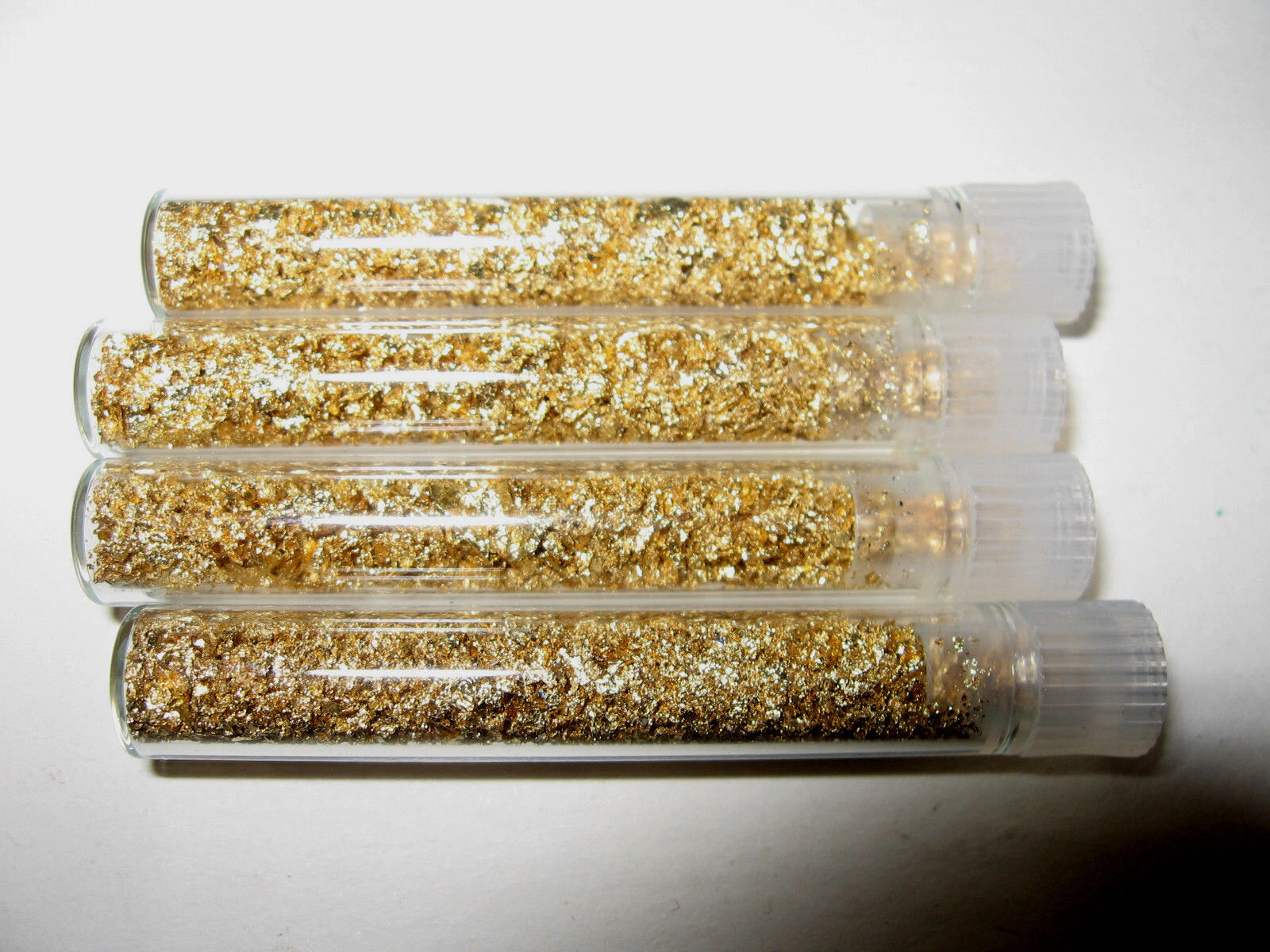 Lot of 4 GOLD LEAF FLAKES in GLASS VIALS