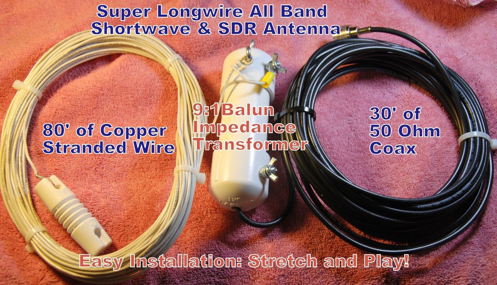  SUPER LONGWIRE 80' SWL  ANTENNA 9:1 BALUN + GROUND CONNECTION 30'COAX 