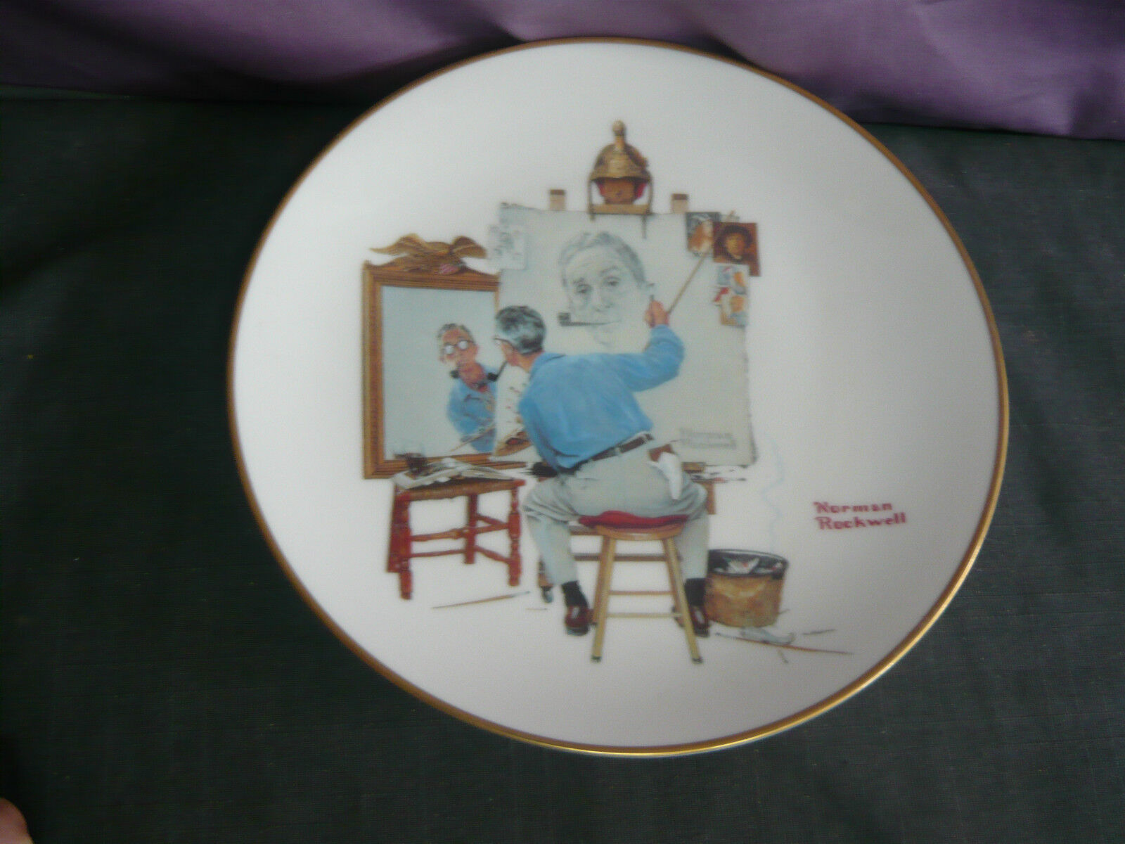 Vintage NORMAN ROCKWELL TRIPLE SELF PORTRAIT GORHAM CHINA COLLECTOR PLATE