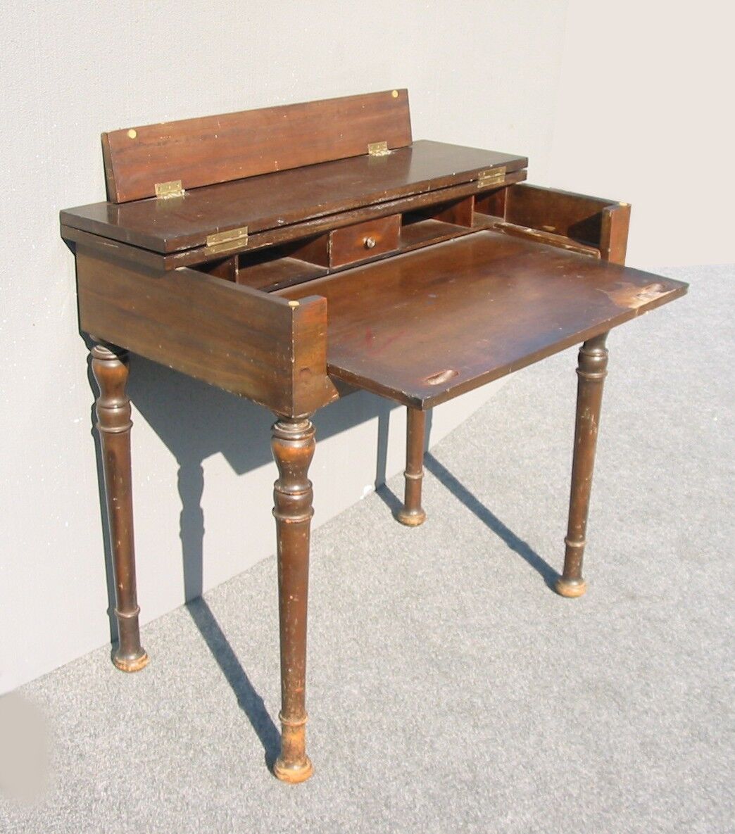 RUSTIC ANTIQUE FOLD TOP SECRETARY DESK ~ w PULL OUT TABLE TOP