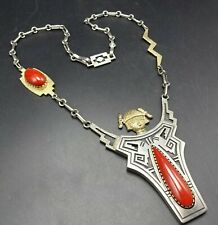 Hopi ROY TALAHAFTEWA Sterling Silver RED MED CORAL 18k GOLD KACHINA NECKLACE picture