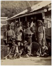c1880s Bhutia Tibetan tea pickers at market DARJEELING superb albumen photograph picture