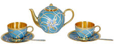 Russian silver 925 & 24k Gold Plated Teapot & 2 Teacups Enamel Filigree picture