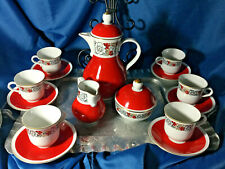 Rare Freiberger Porzellan China GDR red Gold trim demitasse Coffee tea Set  picture
