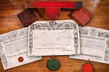 Rare Collection British Royal Decrees Queen King Wax Seal Document Antique Box picture