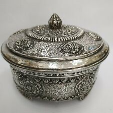 ETROG BOX HANDMADE STERLING SILVER FOLIAGE DESIGNS EMBOSSED EARLY 20th CENTURY picture