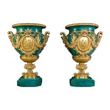 A PAIR OF PALATIAL ORMOLU MOUNTED MALACHITE URNS picture