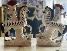 A Pair of English Staffordshire Zebra Striped Horse Spill Vases 19th Century picture