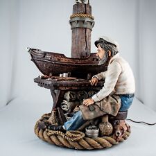 Nautical Wood Carving Boat Vintage Fisherman's Dog Lamp Size 48