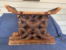 Vintage Ashanti Africa Carved Chief Chair, Stool, Altar, Ghana Crocodiles Motif picture