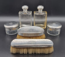 ANTIQUE VICTORIAN WROUGHT STERLING SILVER AND GLASS COSMETIC SET UK/LONDON/1901 picture