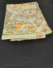 A Antique Tailored Pure Silk Round Obi With Fan Pattern, Cranes, Flowers, Etc. O picture