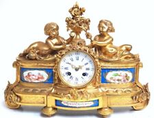 Wow Fine Ormolu French Antique Mantel Clock 8-Day Striking Blue Sevres C1850 picture
